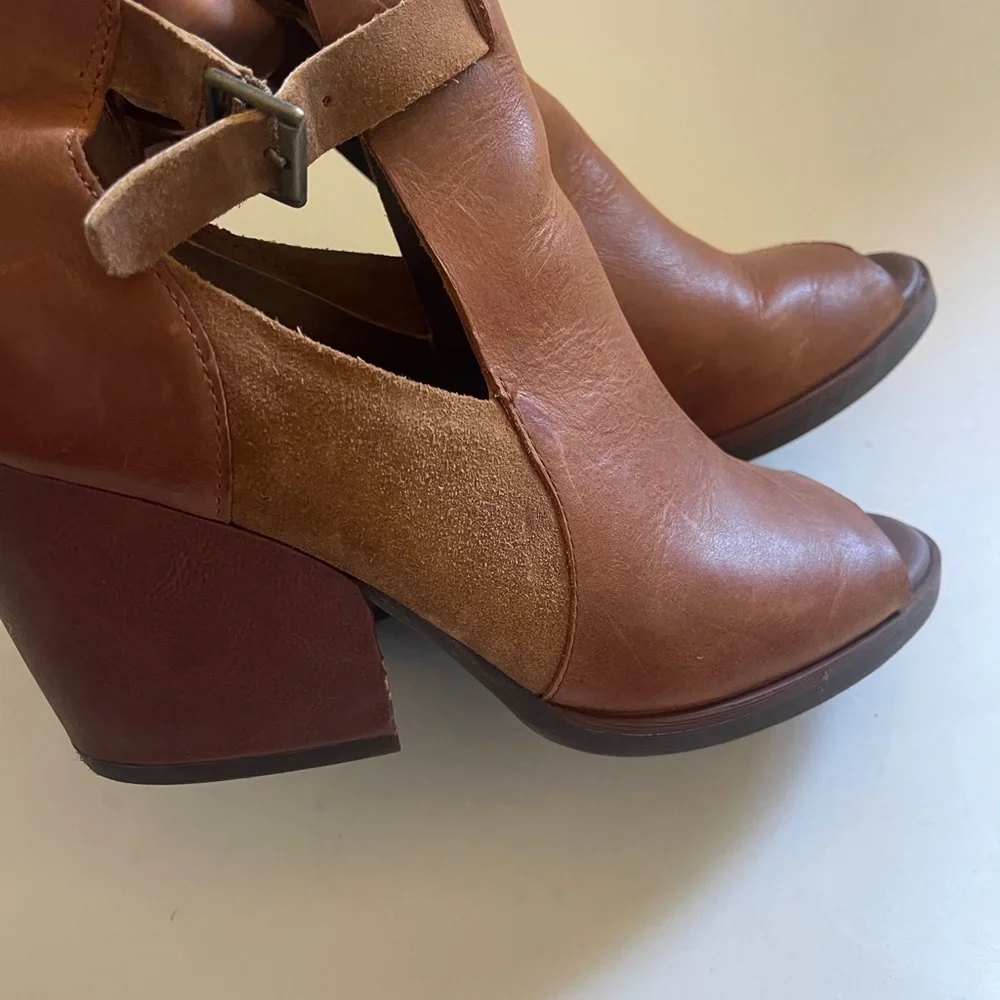 Korks Stella Leather Suede Peeptoe Ankle Booties Boots Sandals Womens 8.5
